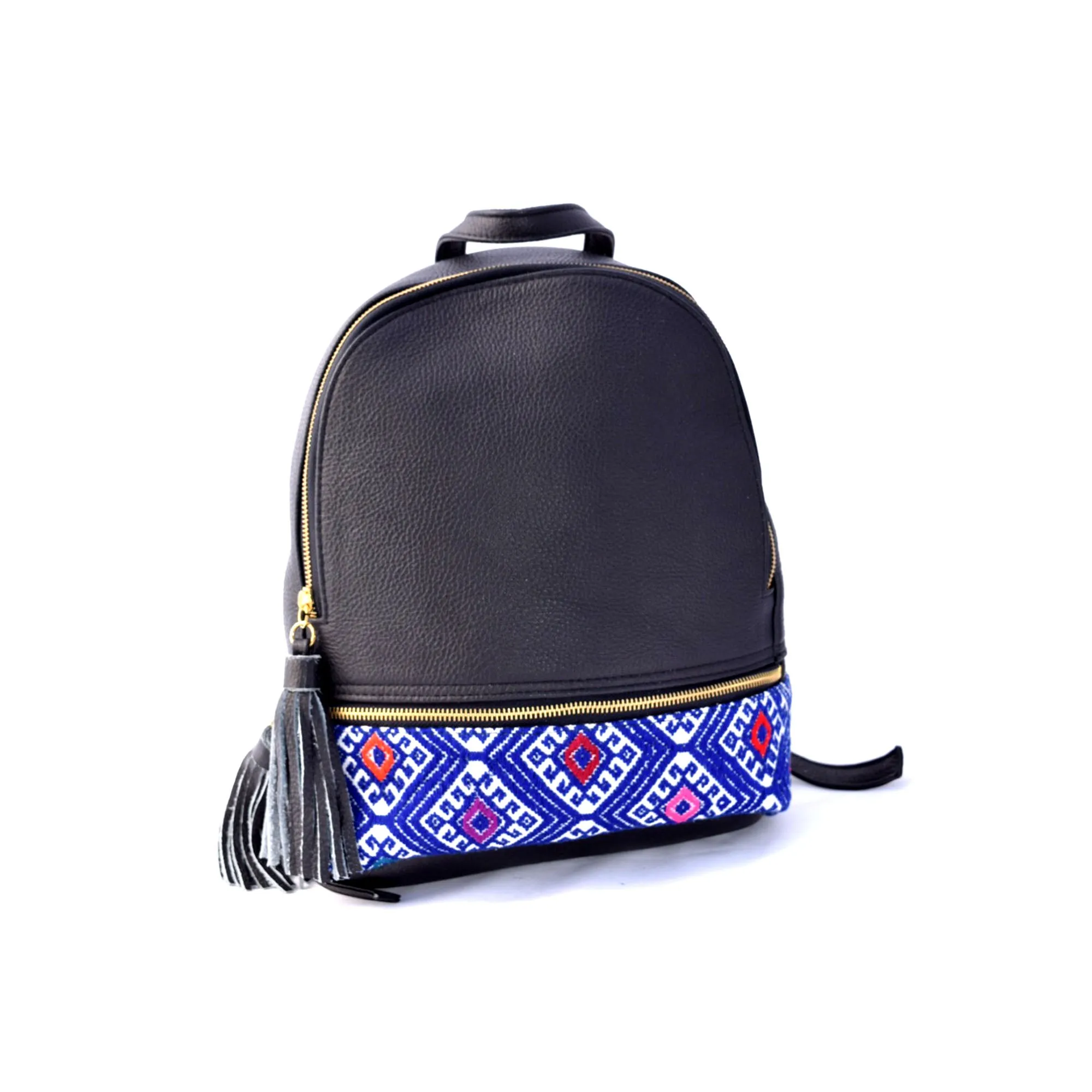 Leather backpack with embroidery