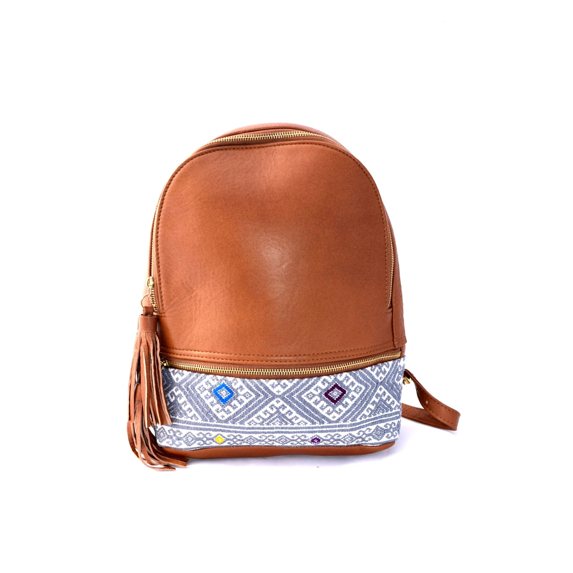Leather backpack with embroidery