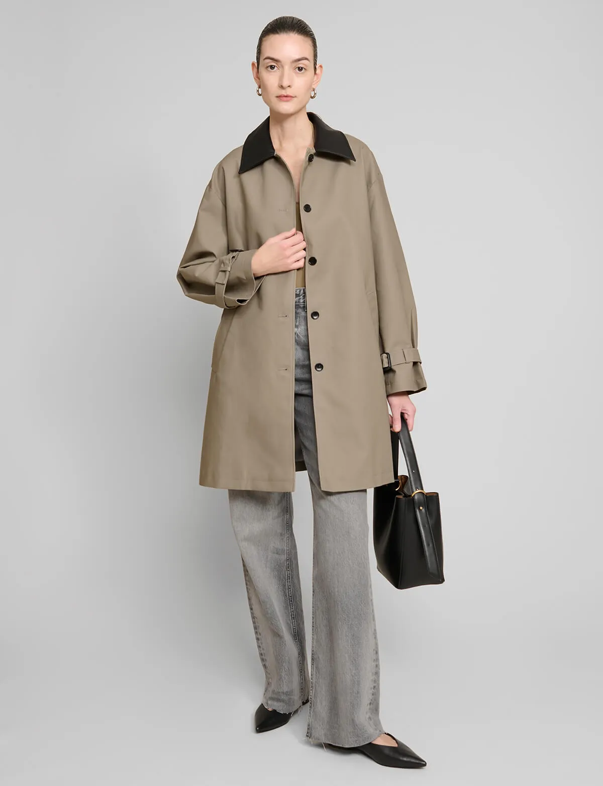 Leather Collar Cotton Coat