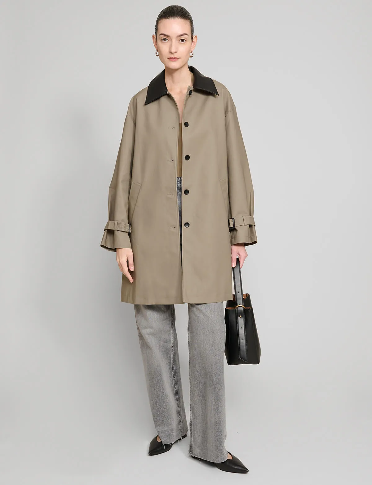 Leather Collar Cotton Coat