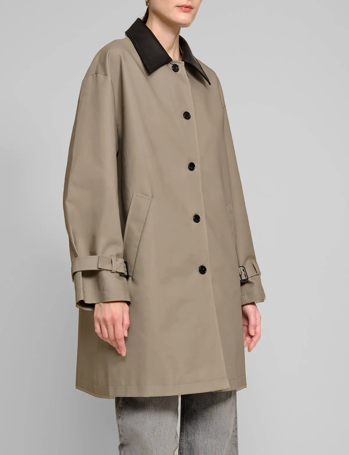 Leather Collar Cotton Coat