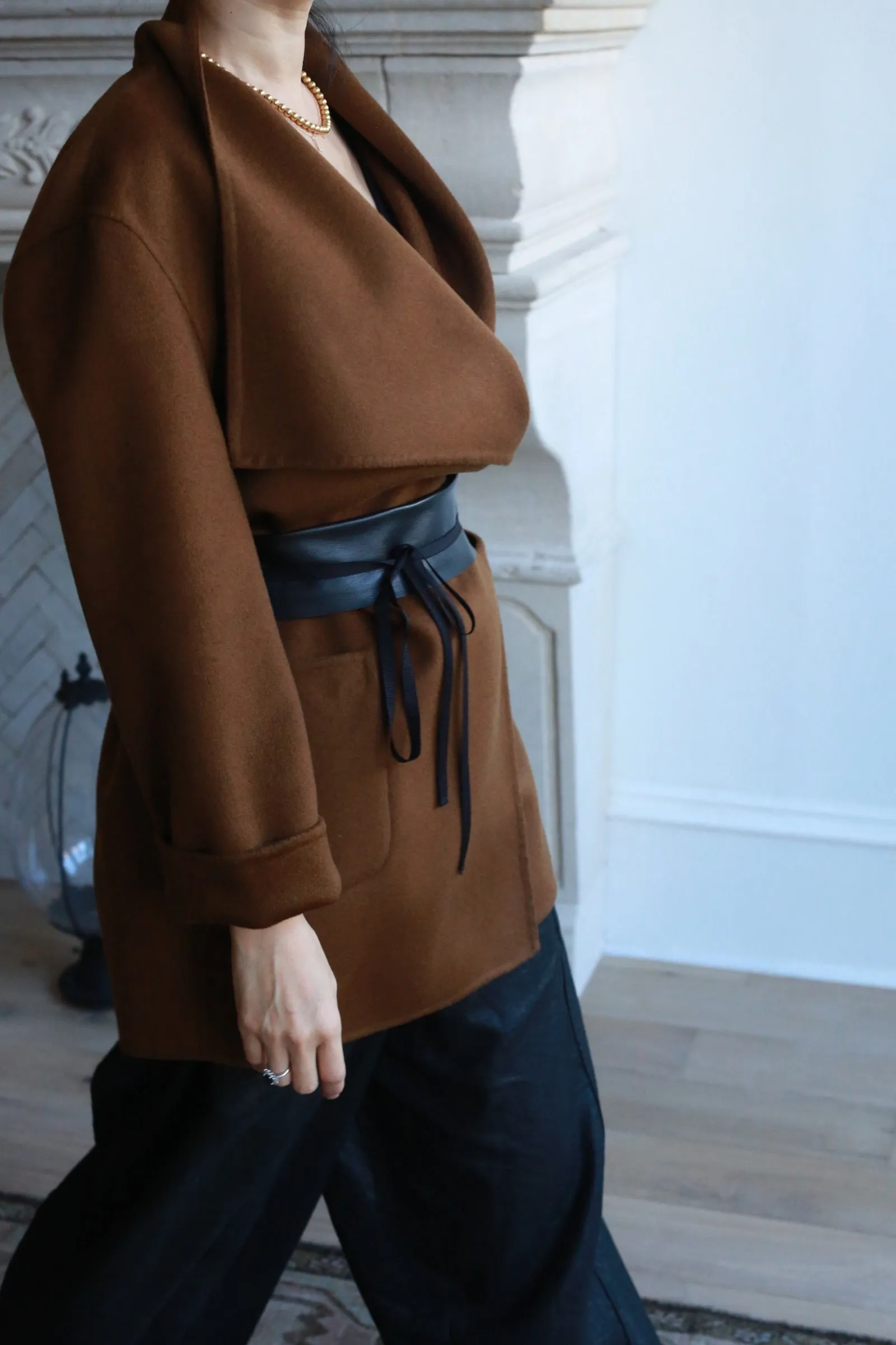 Leather Obi with Grosgrain Ribbon