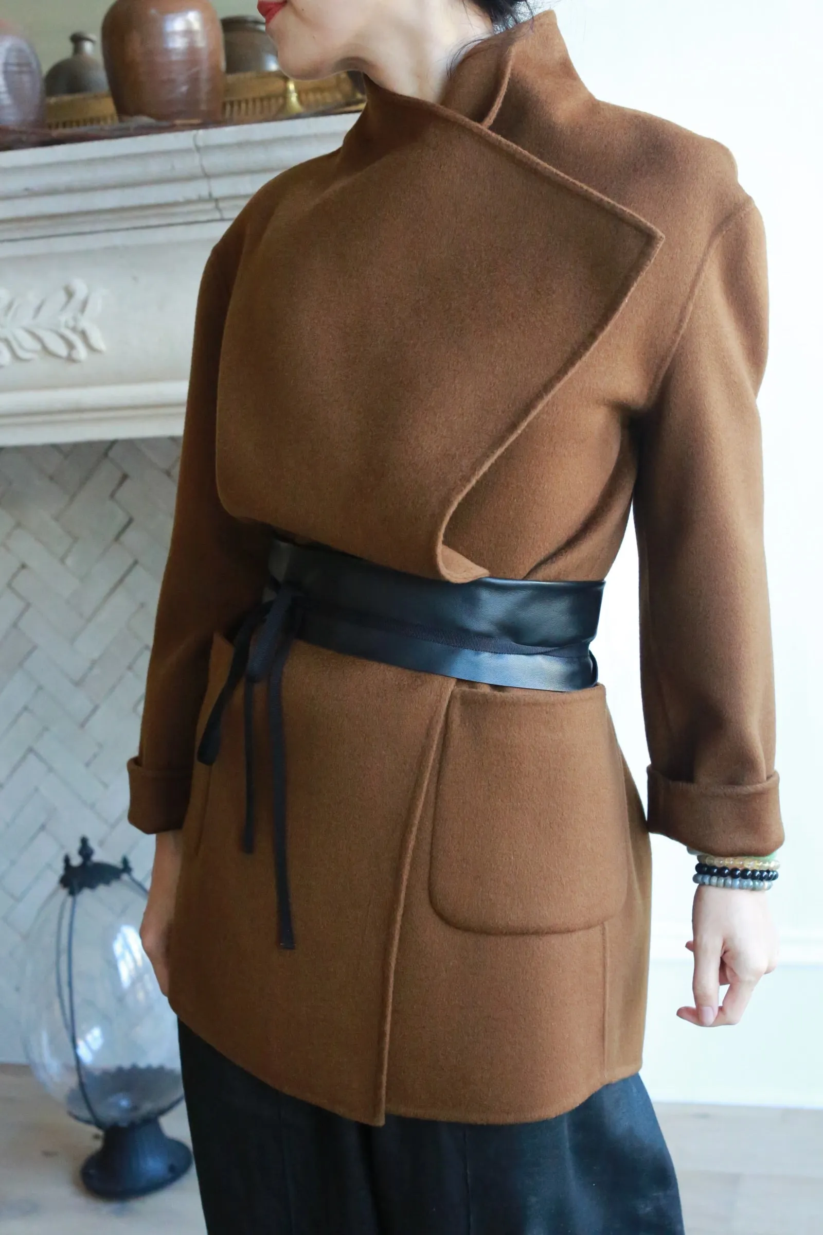 Leather Obi with Grosgrain Ribbon