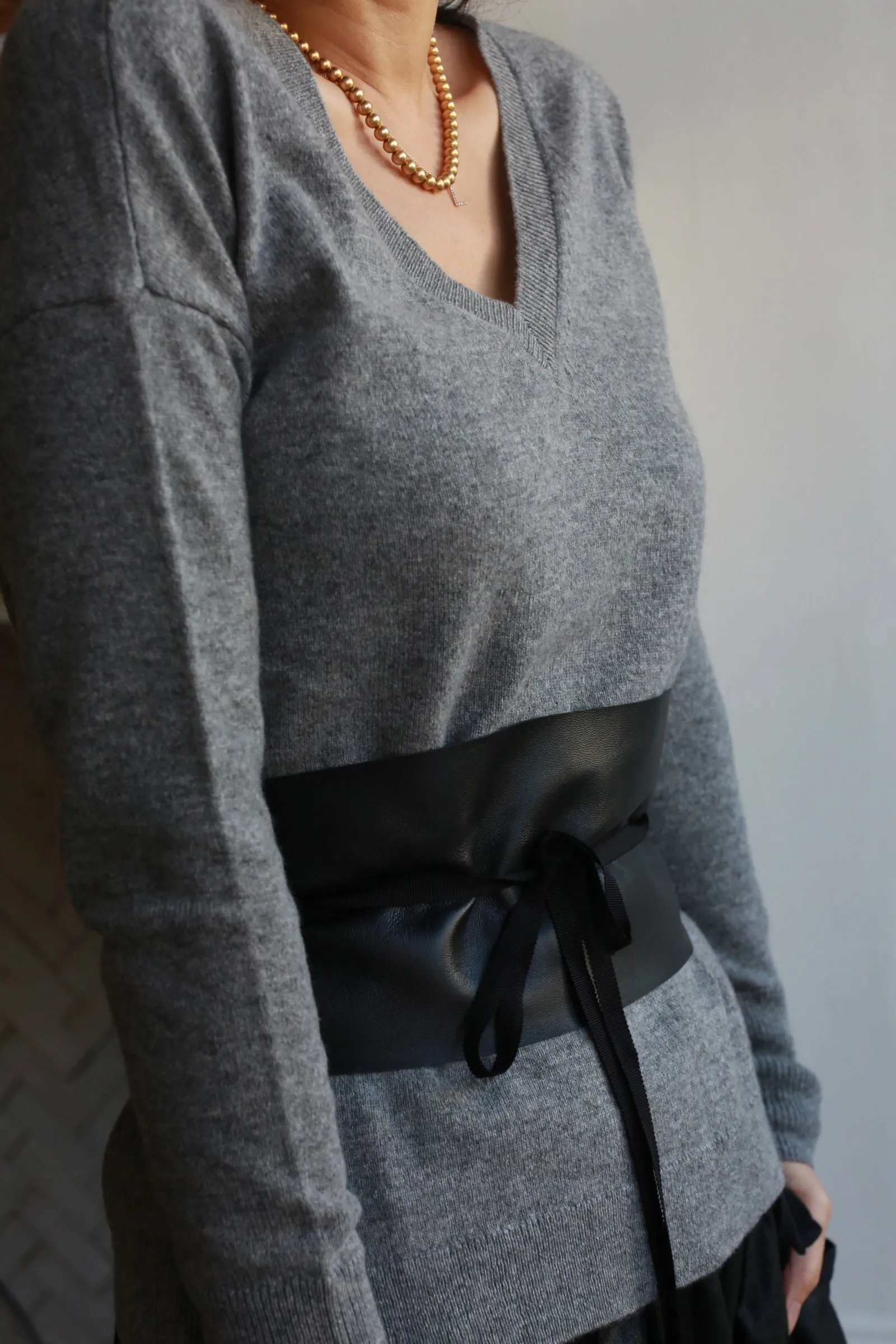 Leather Obi with Grosgrain Ribbon