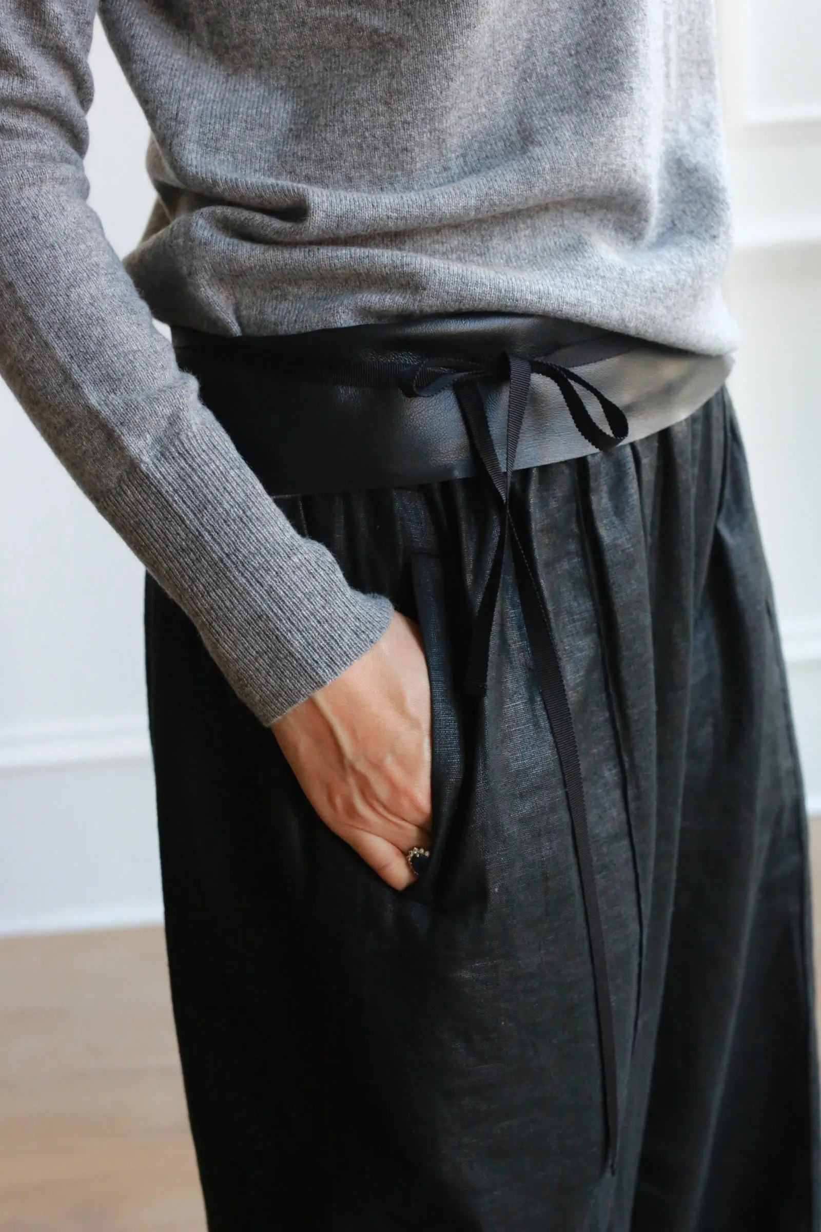 Leather Obi with Grosgrain Ribbon