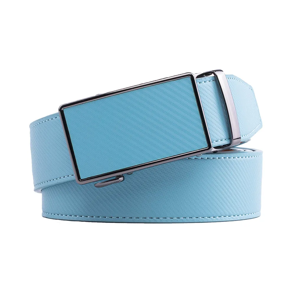Leather Ratchet Belt - Sky Blue