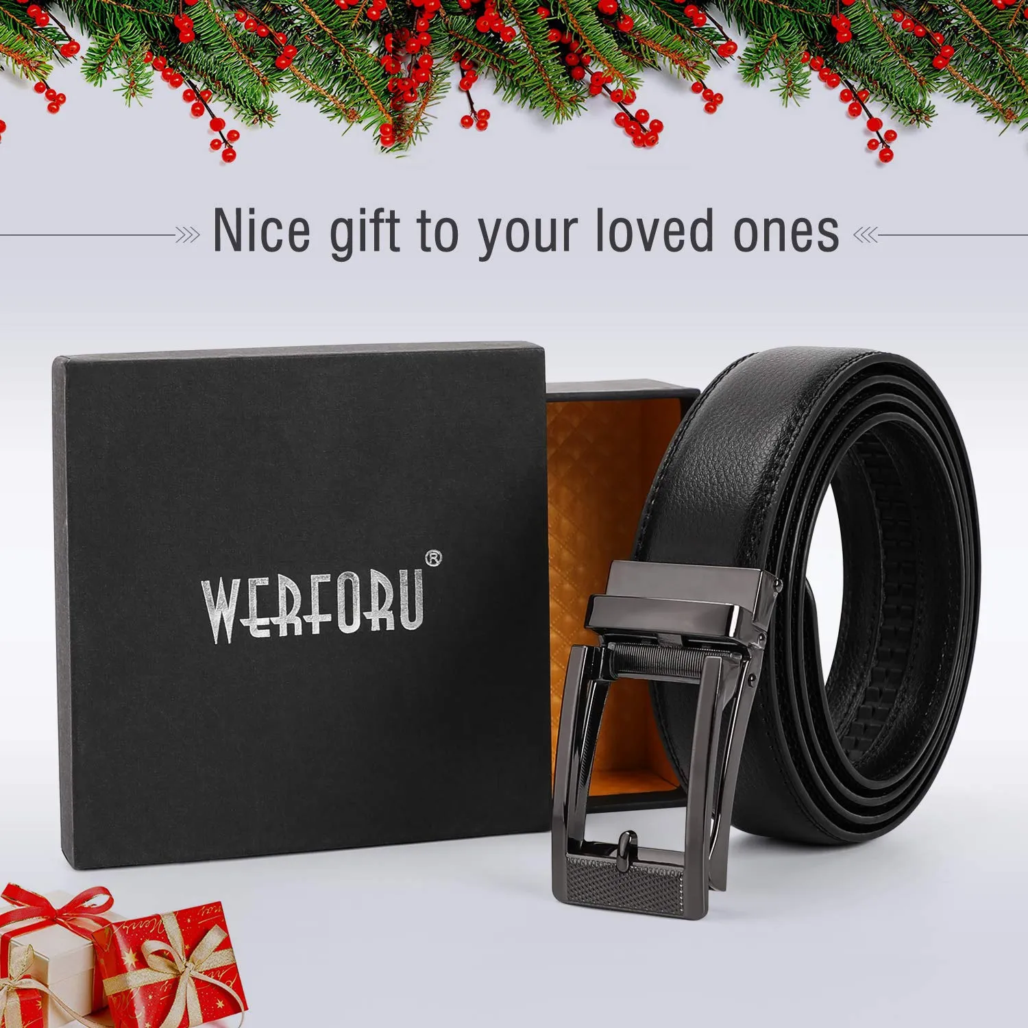 Leather Ratchet Dress Belt for Men Perfect Fit Waist Size Up to 44" with Automatic Buckle
