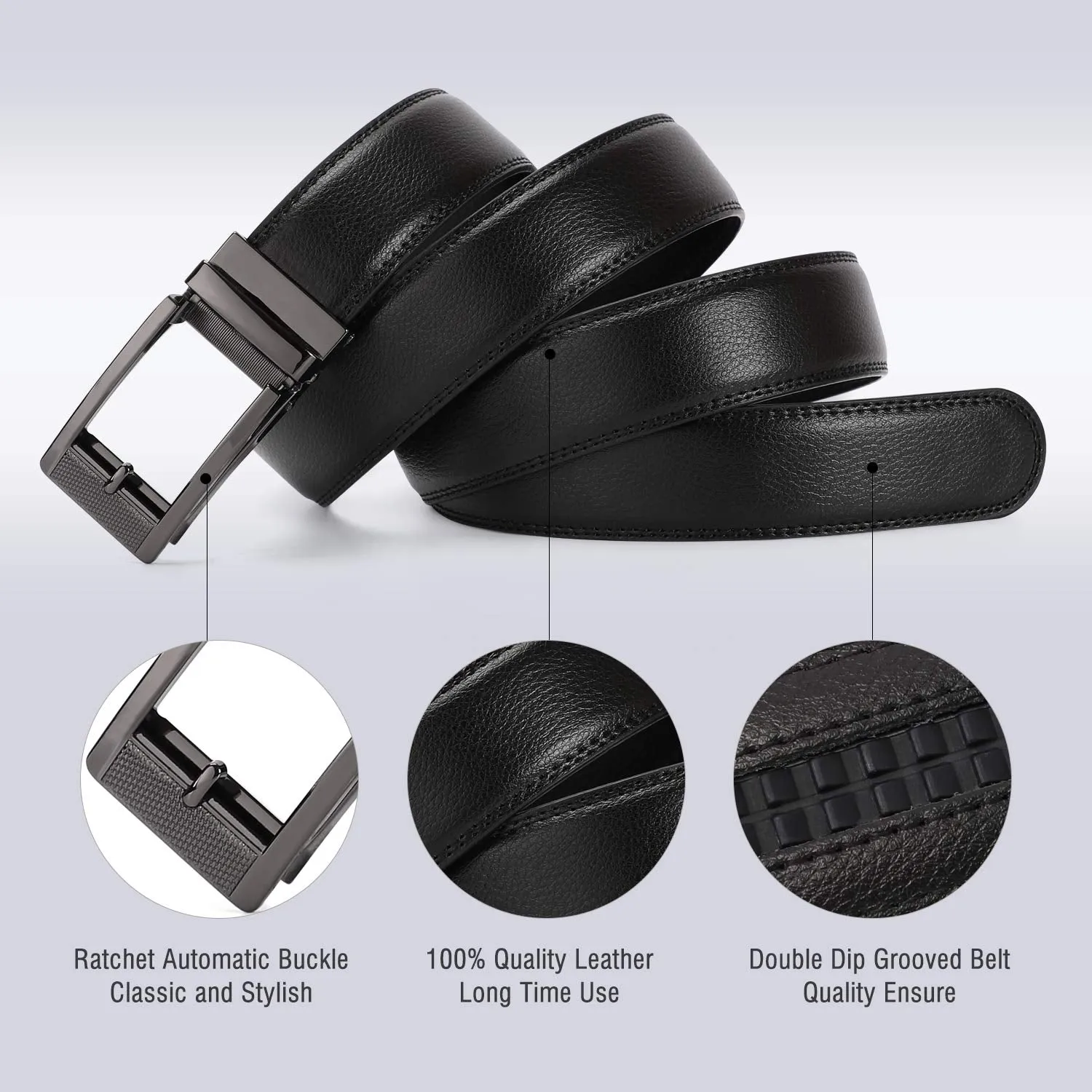 Leather Ratchet Dress Belt for Men Perfect Fit Waist Size Up to 44" with Automatic Buckle