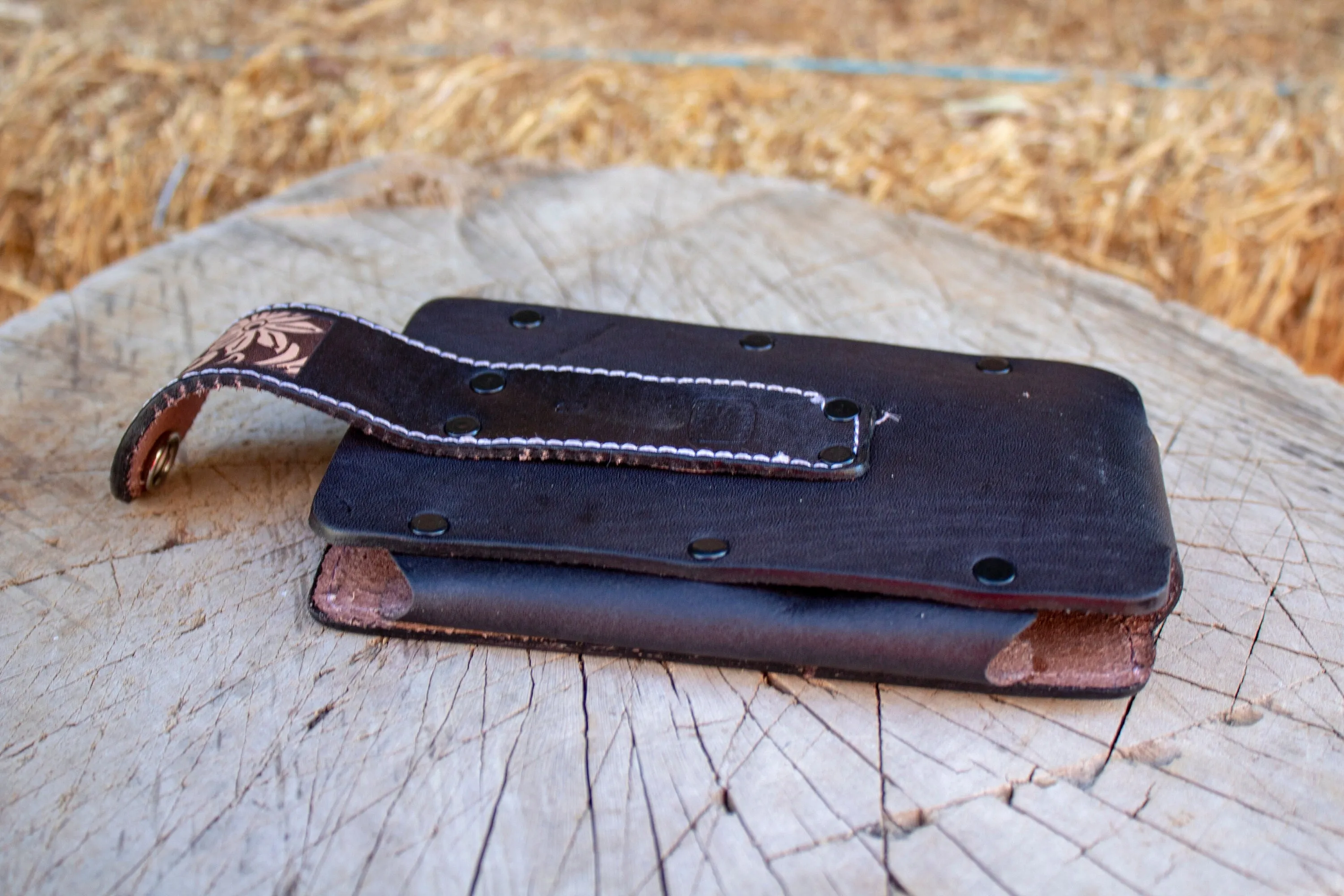 LEATHER ROOSTER Gallo STAMPED western cowboy rodeo cell phone case pouch