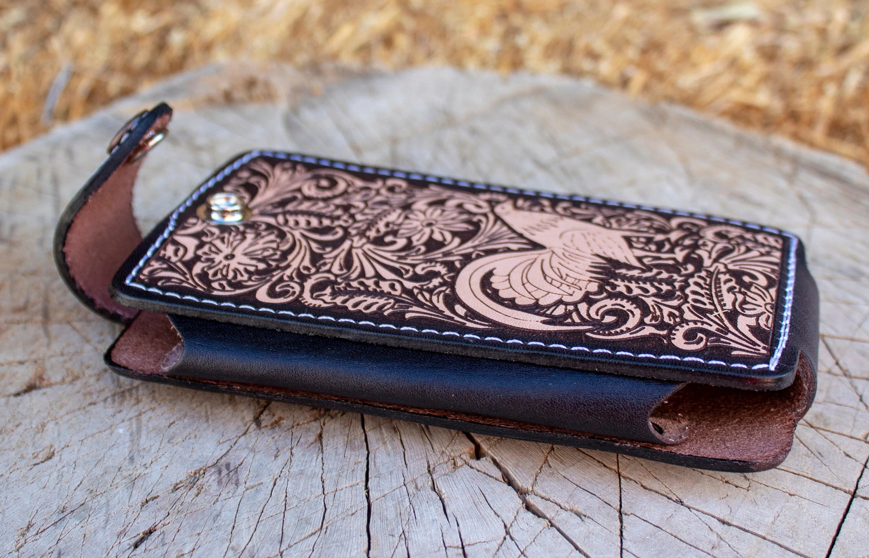 LEATHER ROOSTER Gallo STAMPED western cowboy rodeo cell phone case pouch