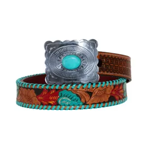 Leather Tooled Belt & Buckle