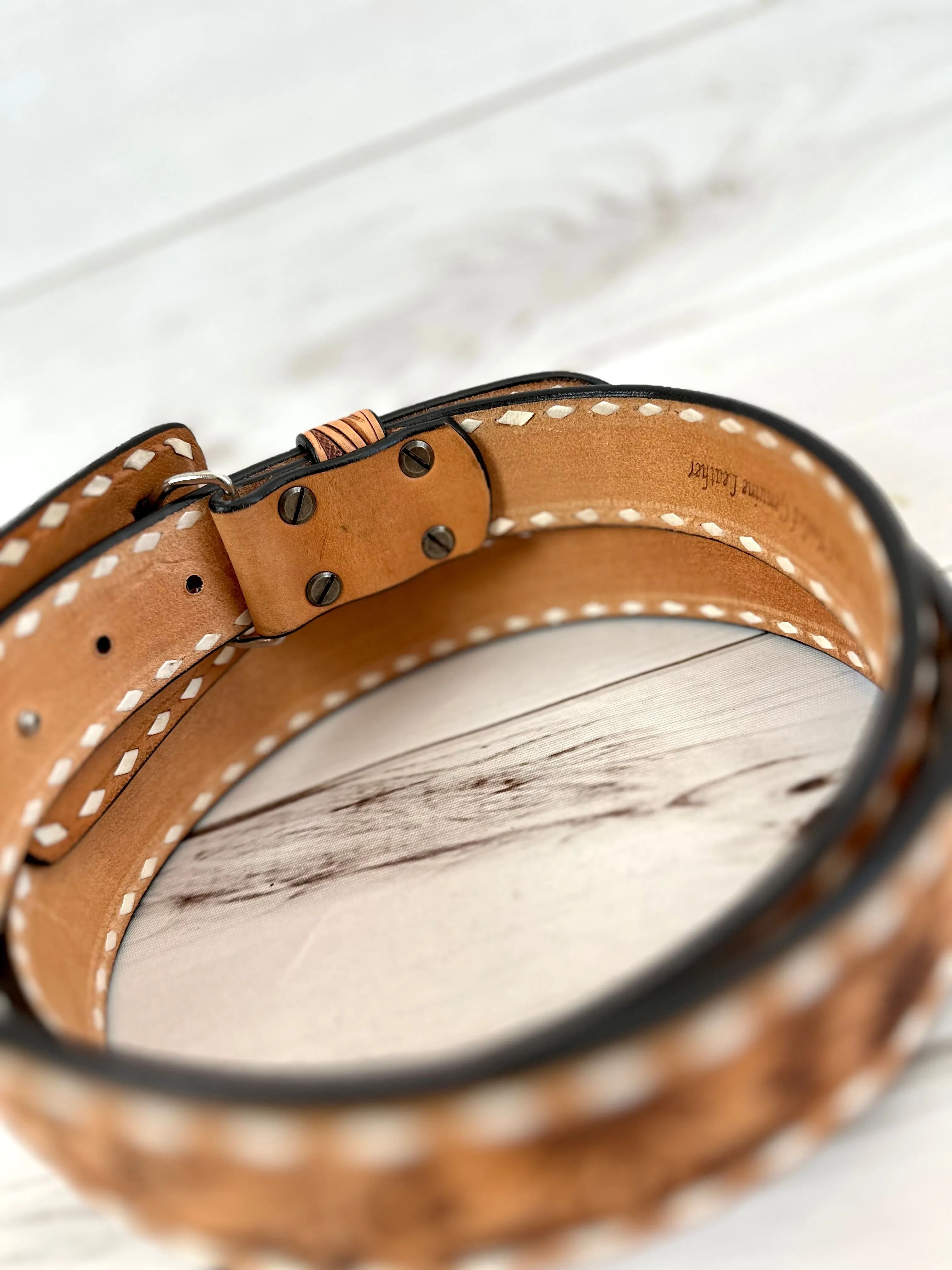 Light Sunflower Tooled Leather Woman’s Belt