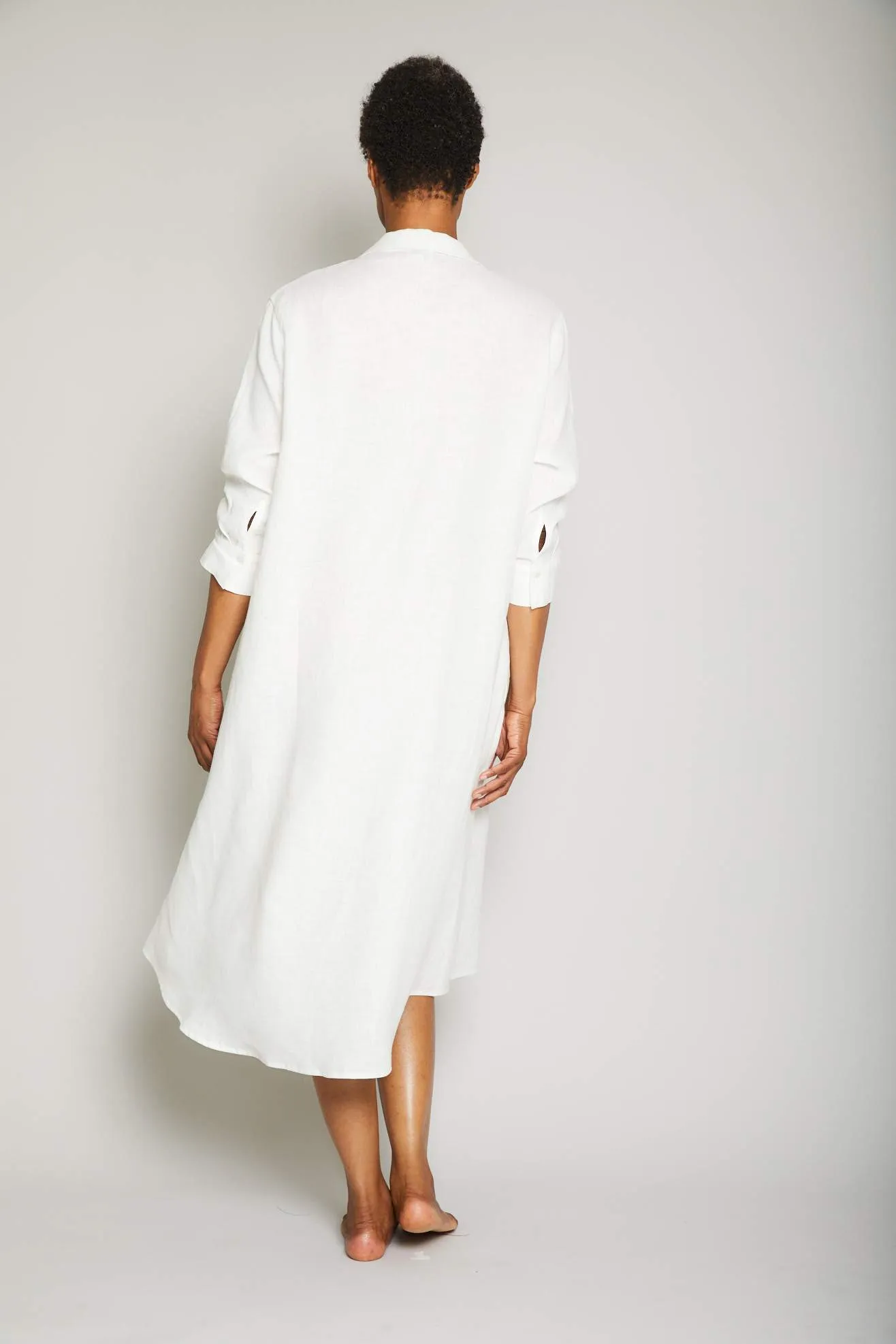 Linen Button Front Dress - Cream