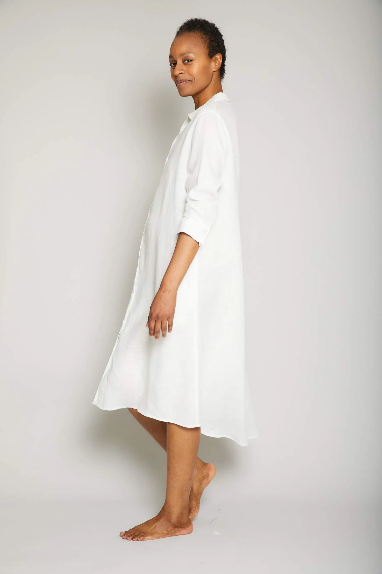 Linen Button Front Dress - Cream