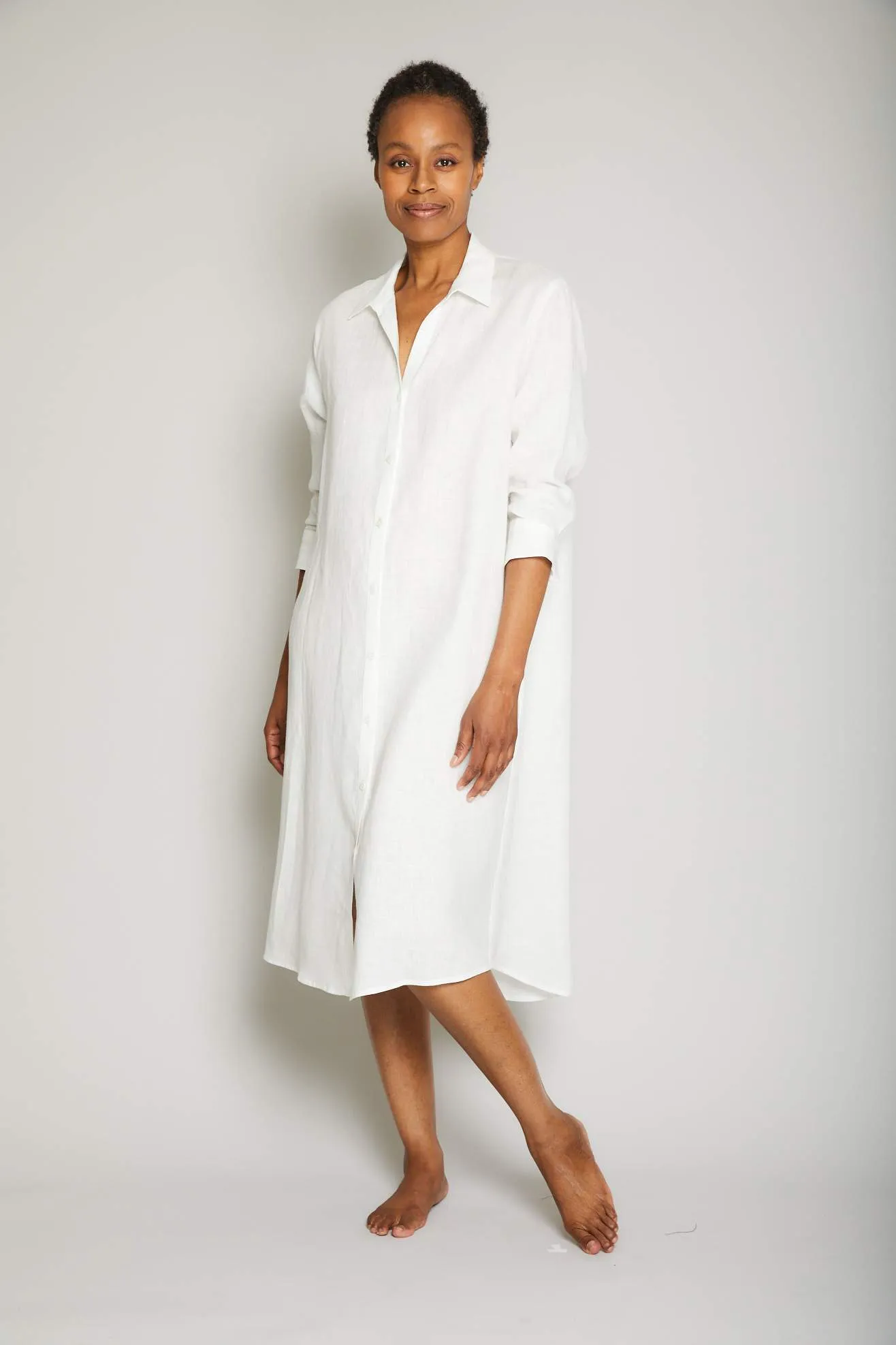 Linen Button Front Dress - Cream