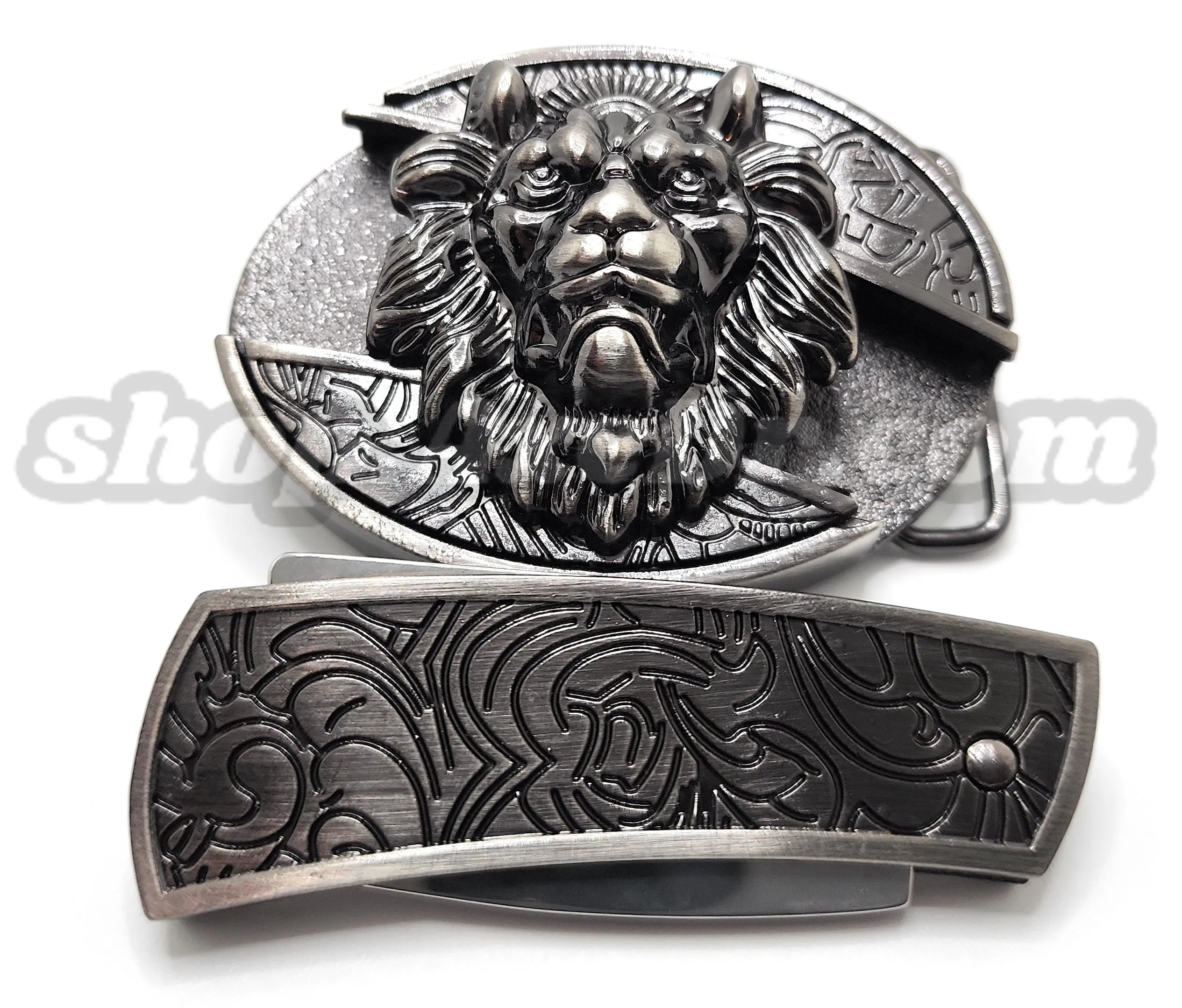 Lion Head Folding Knife Belt Buckle