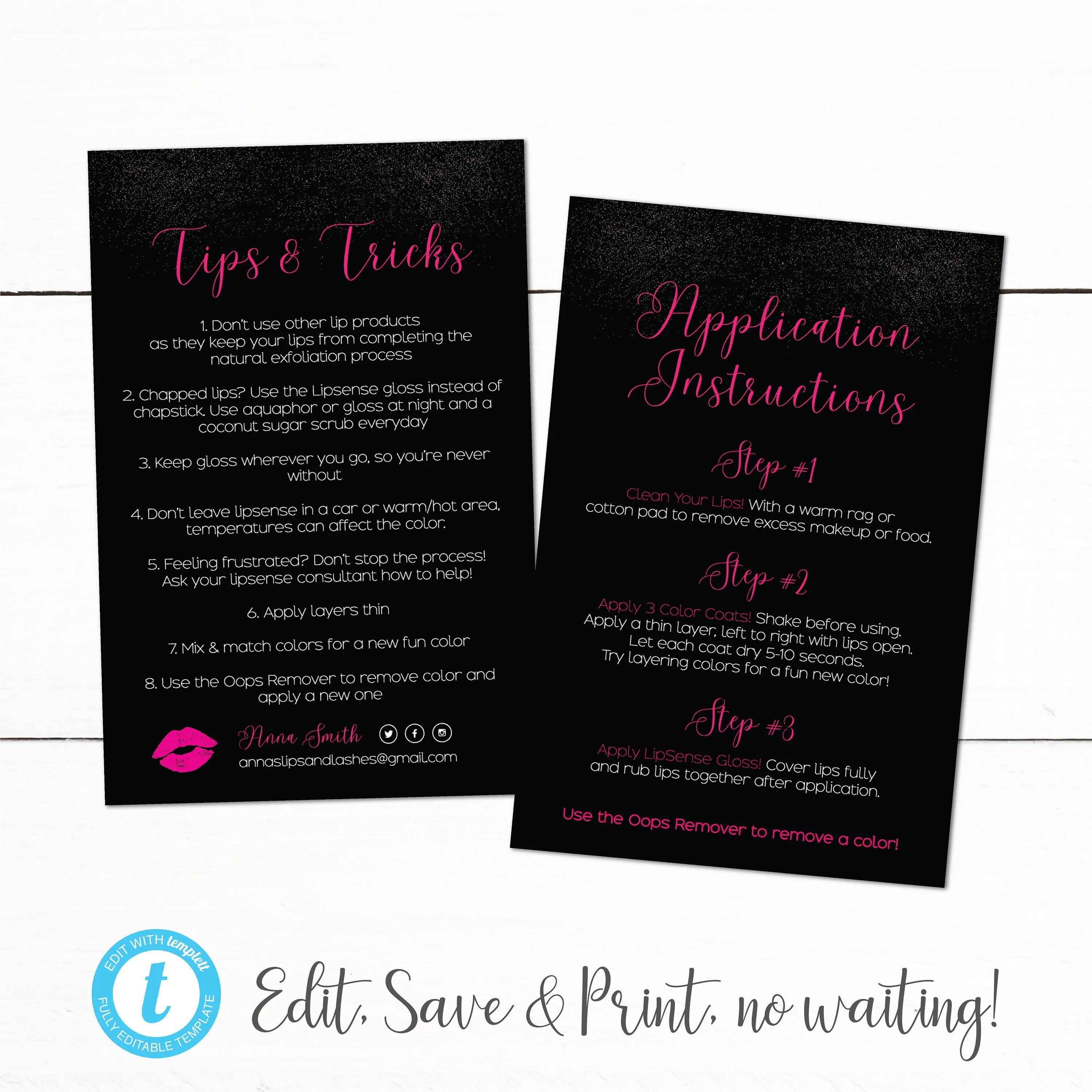 Lip Shadow Lipsense Tips Tricks Application Instruction Cards - Tips and Tricks Card - Customer Thank You Card - Application Card - Glitter