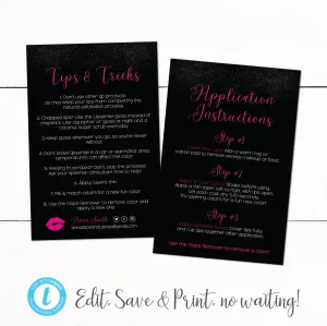 Lip Shadow Lipsense Tips Tricks Application Instruction Cards - Tips and Tricks Card - Customer Thank You Card - Application Card - Glitter