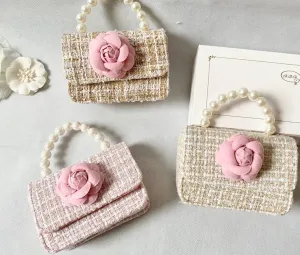 Little Ladies Designer Inspired Peony Tweed City Bag Purse Handbag