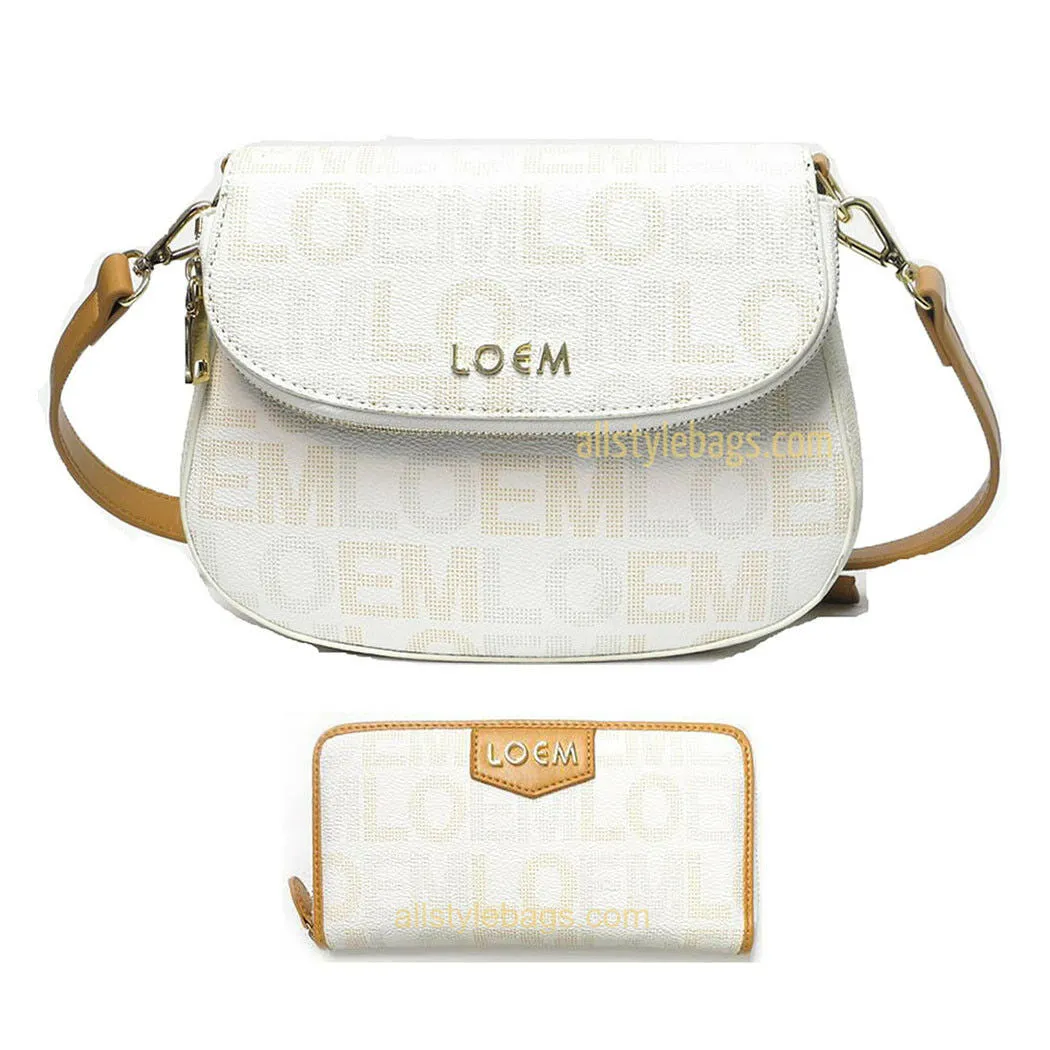 LOEM white crossbody shoulder wallet Bag set messenger handbag signature flap