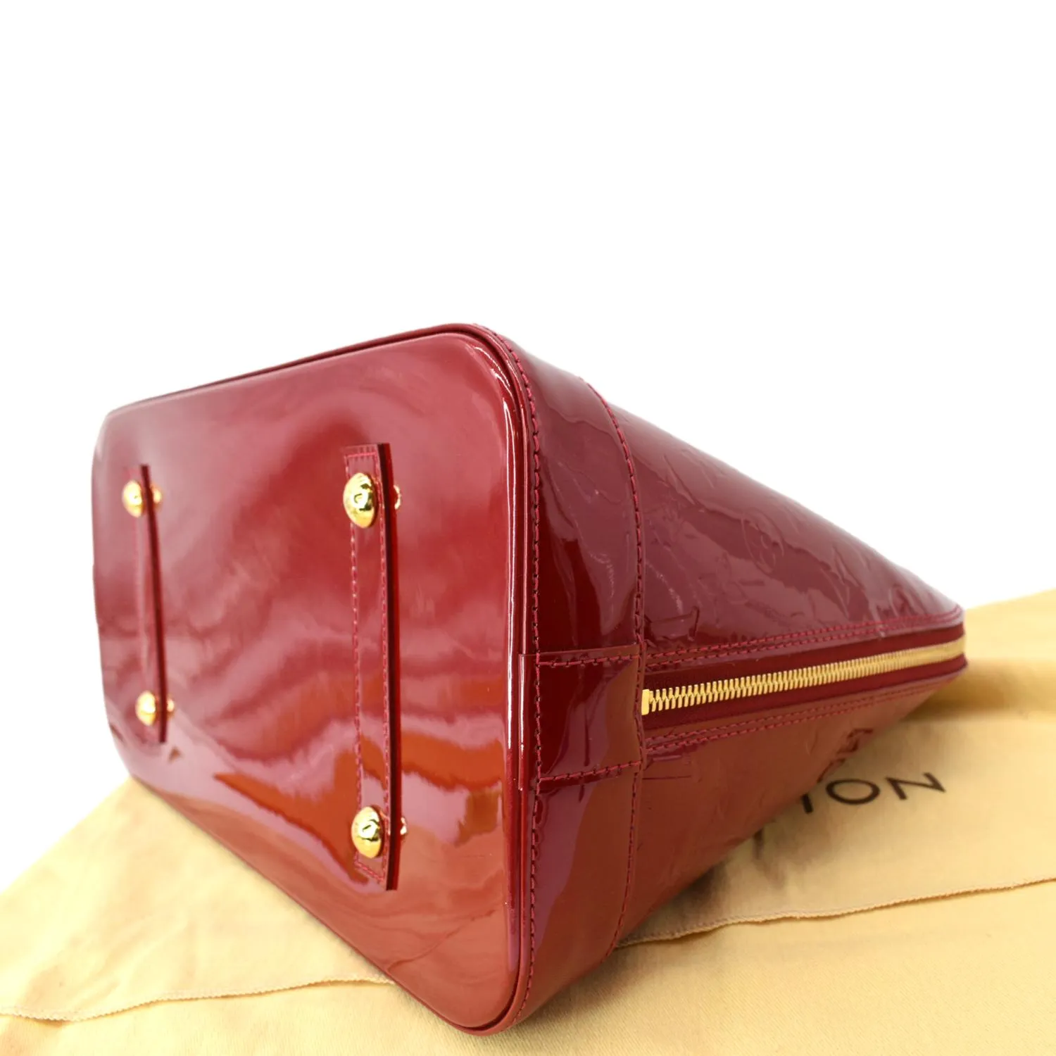 LOUIS VUITTON Alma GM Monogram Vernis Satchel Bag Red