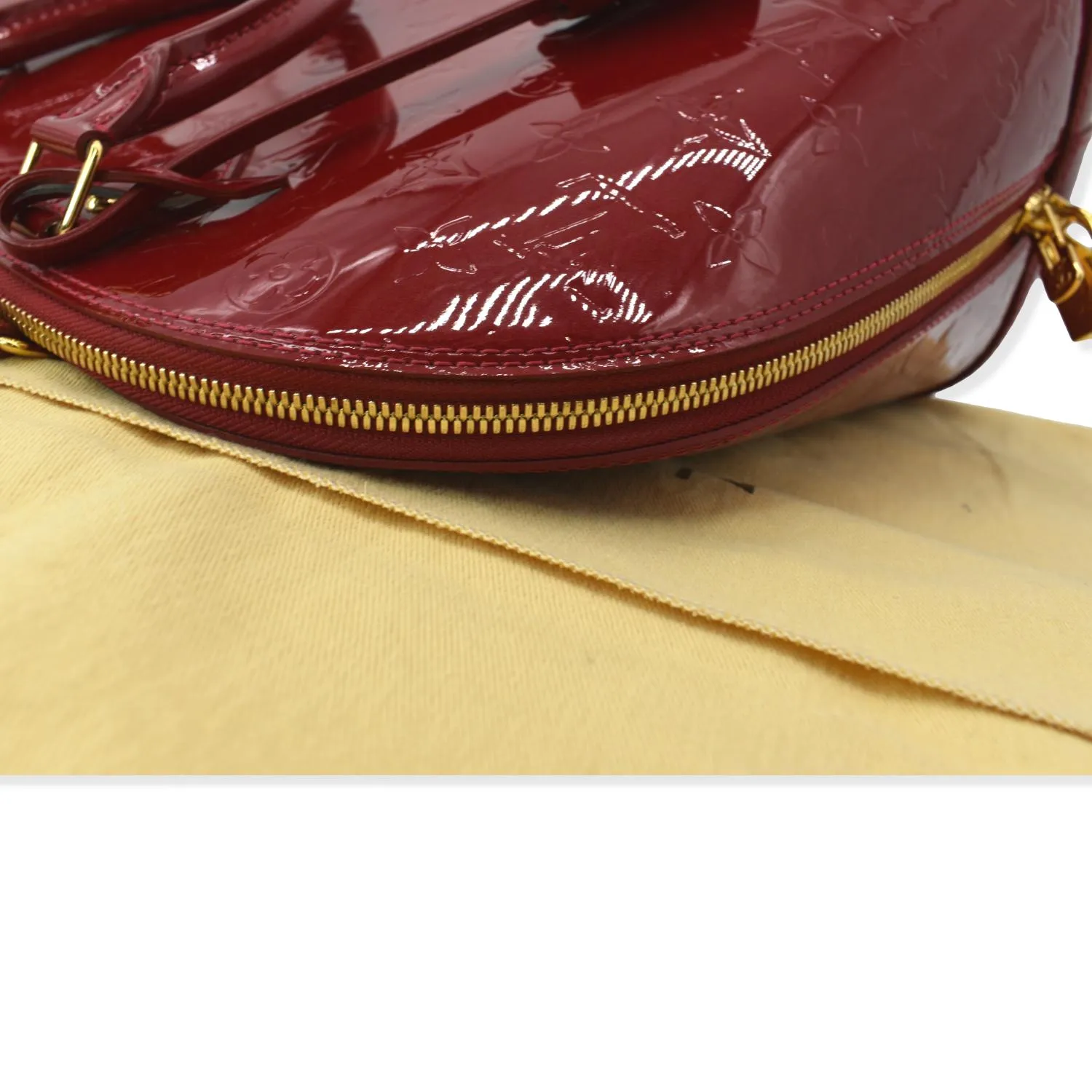 LOUIS VUITTON Alma GM Monogram Vernis Satchel Bag Red