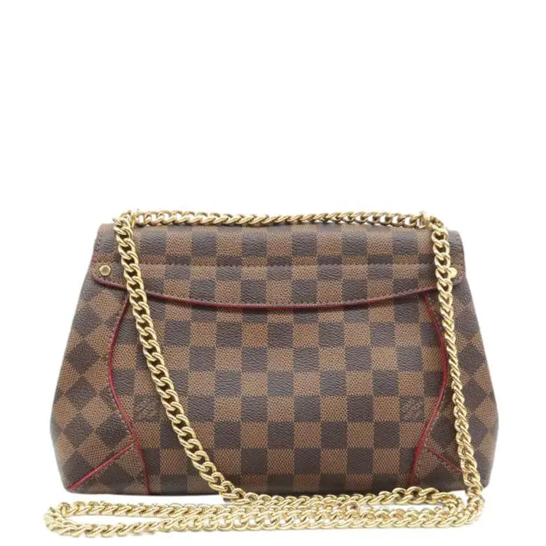 LOUIS VUITTON Caissa Chain Damier Ebene Clutch Shoulder Bag Brown