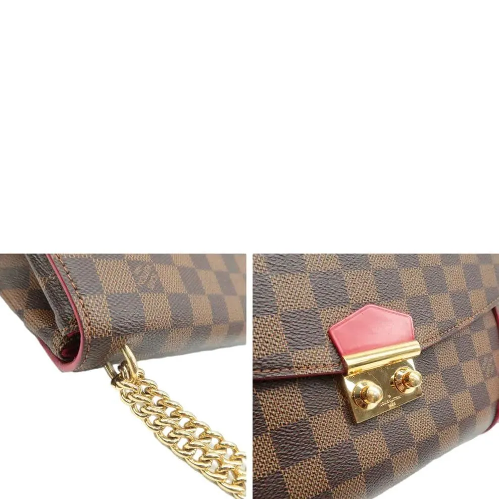 LOUIS VUITTON Caissa Chain Damier Ebene Clutch Shoulder Bag Brown