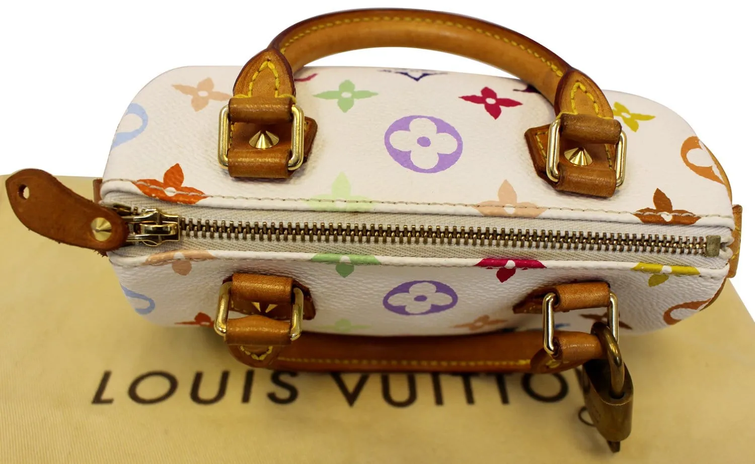 LOUIS VUITTON Monogram Multicolor Mini Speedy White Satchel Bag