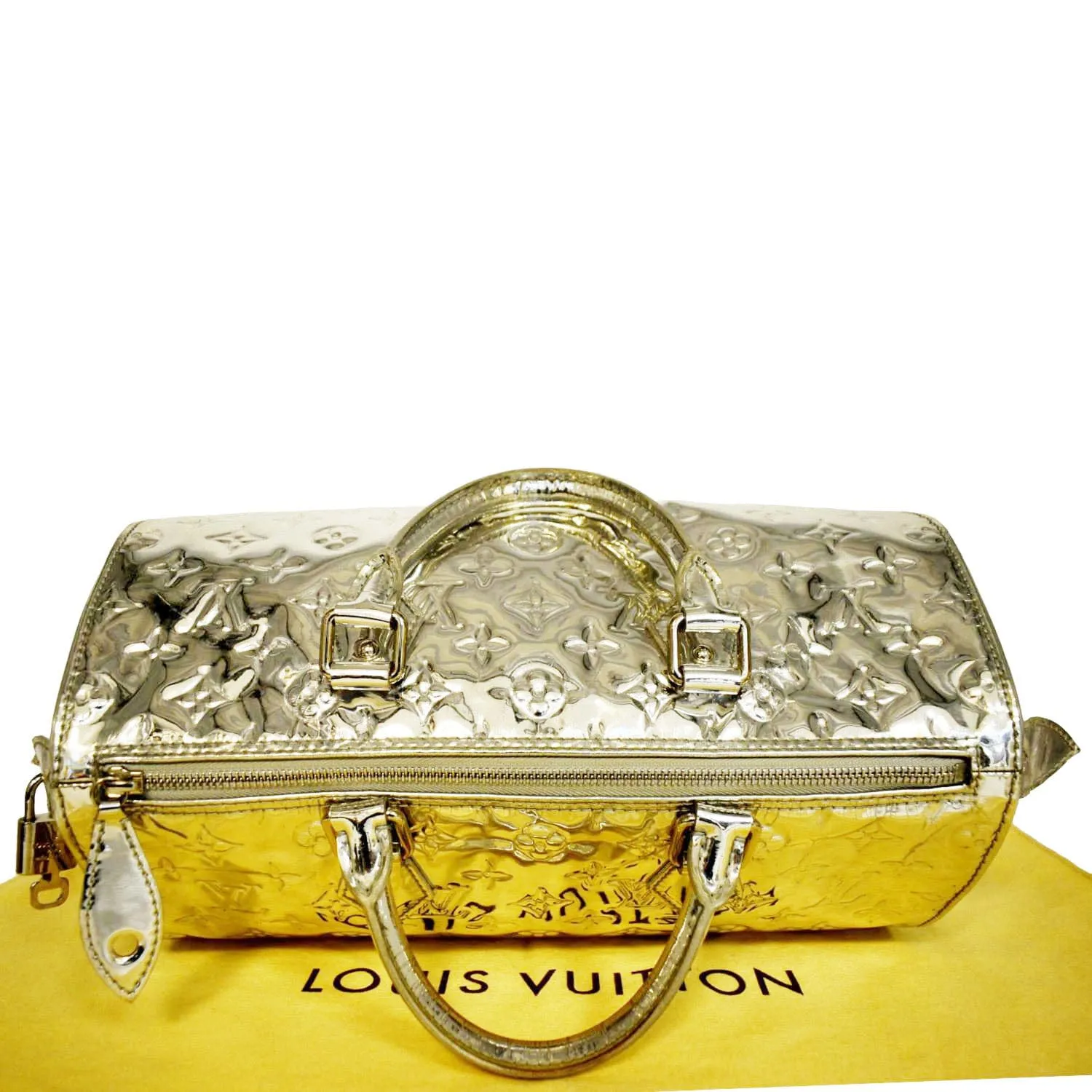 LOUIS VUITTON Speedy 30 Miroir Monogram Patent Leather Satchel Bag Metallic Silver