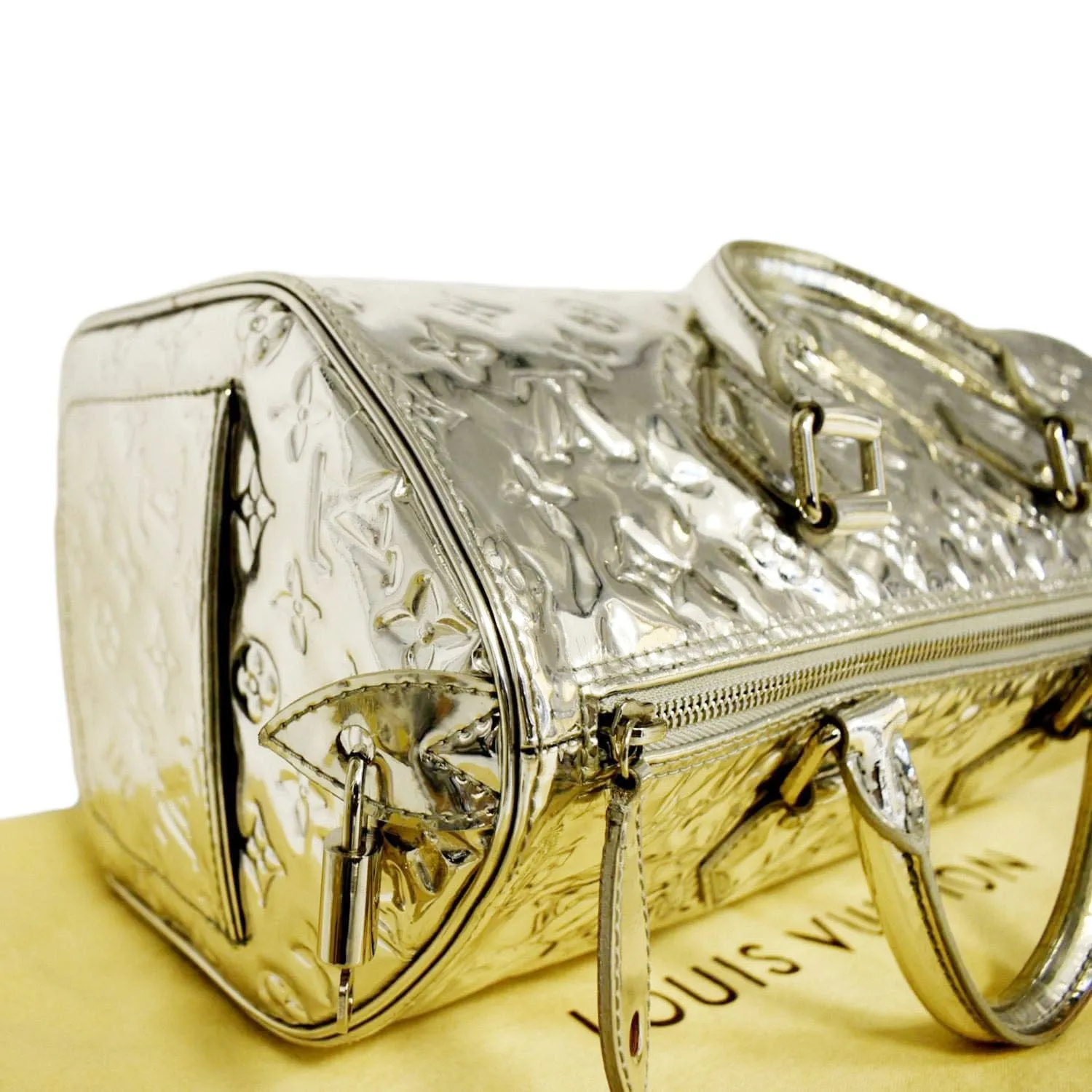 LOUIS VUITTON Speedy 30 Miroir Monogram Patent Leather Satchel Bag Metallic Silver
