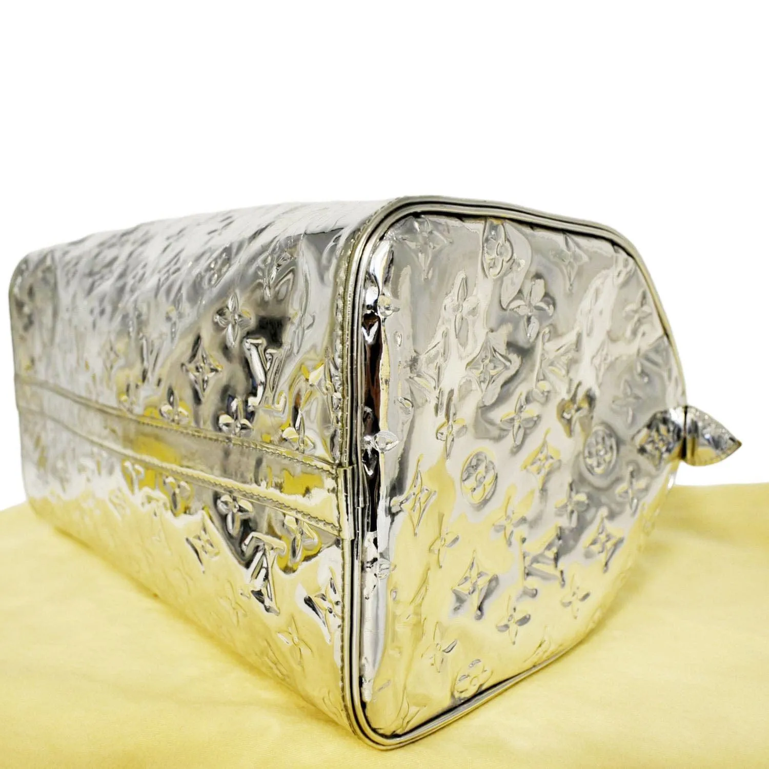LOUIS VUITTON Speedy 30 Miroir Monogram Patent Leather Satchel Bag Metallic Silver