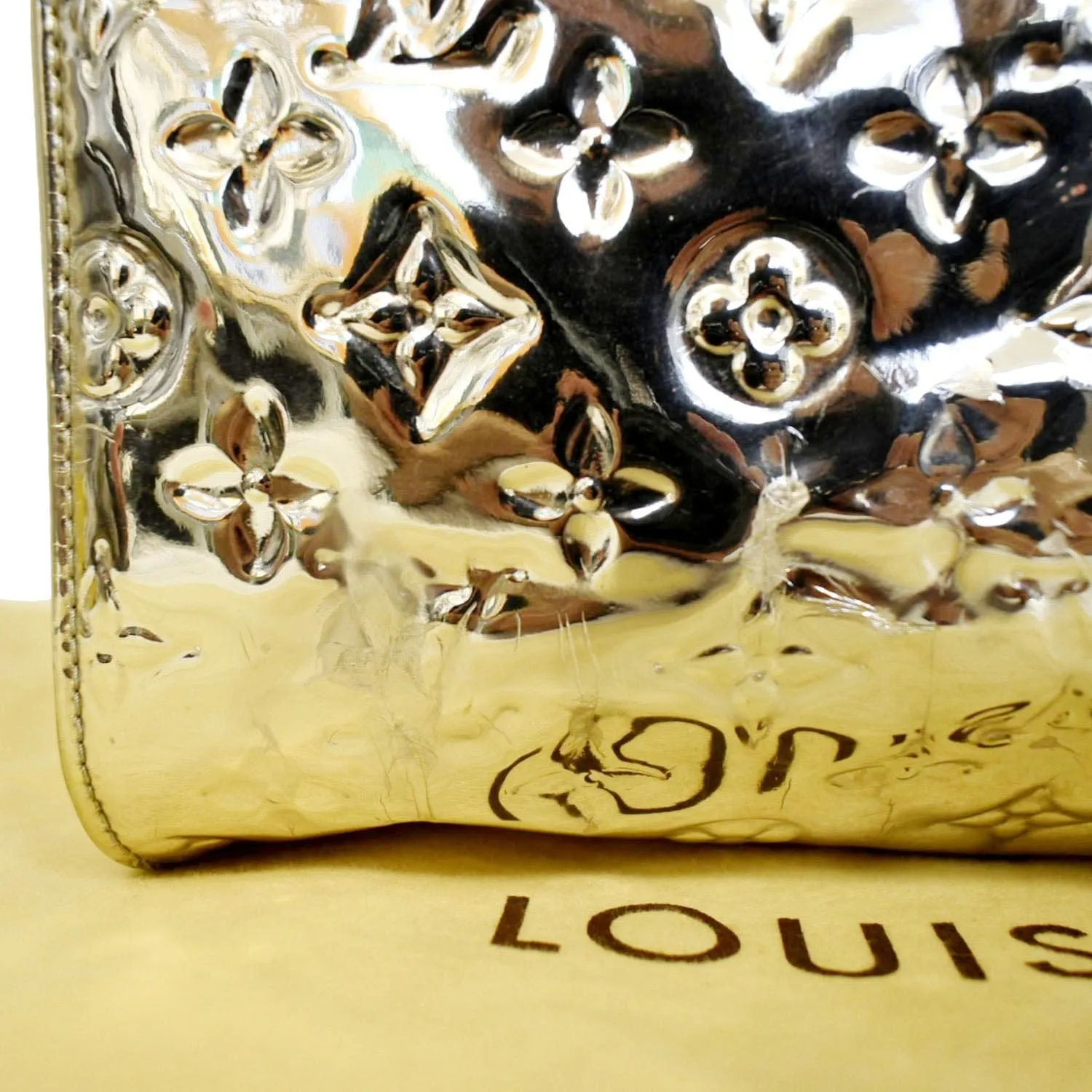 LOUIS VUITTON Speedy 30 Miroir Monogram Patent Leather Satchel Bag Metallic Silver