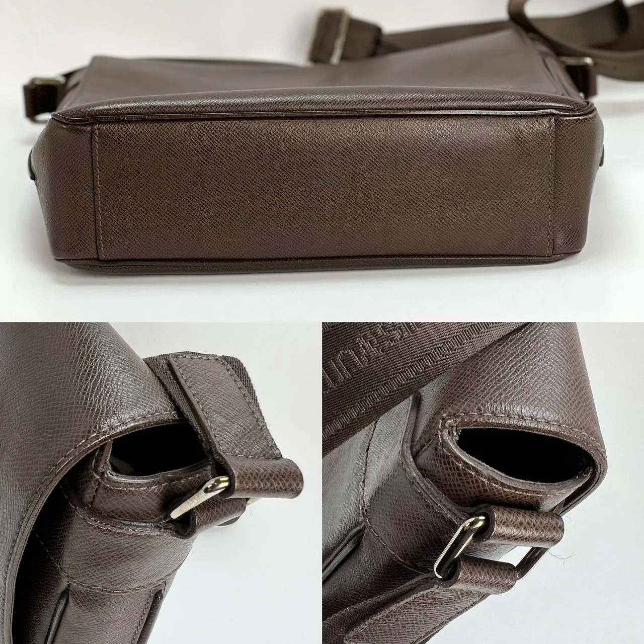 LOUIS VUITTON Taiga Roman MM Messenger Grizzli Leather Bag Men's