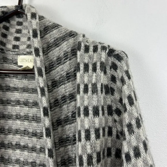 Lucy &amp; Laurel Lightweight Alpaca Wool Blend Checkered Knit Cardigan