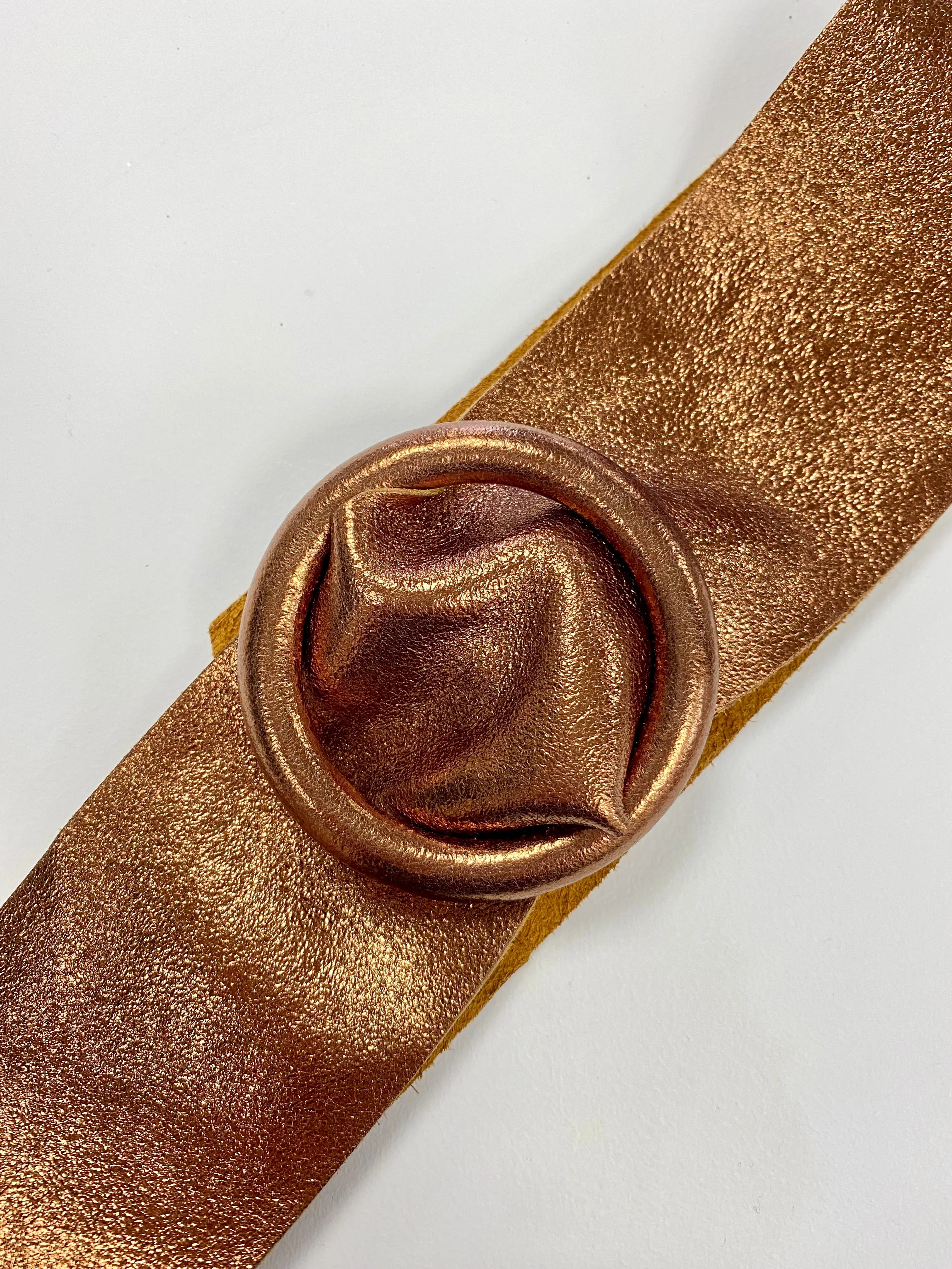 Luella Metallic Leather Ring Belt in Bronze