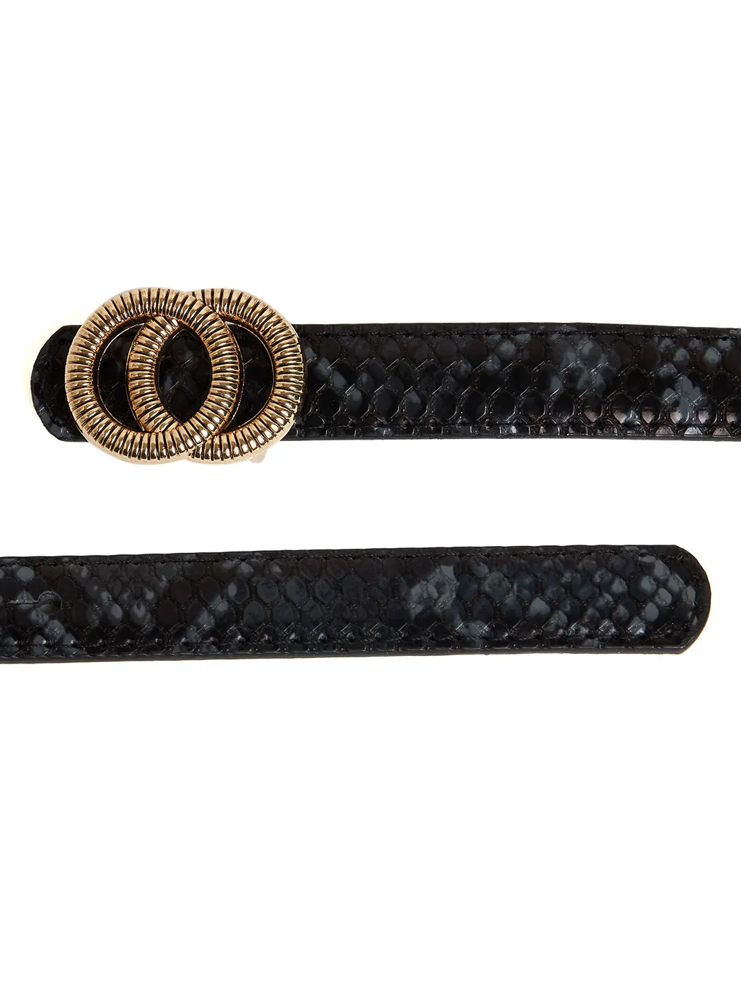 Madame Gun Metal Double Ring Buckle Black Belt