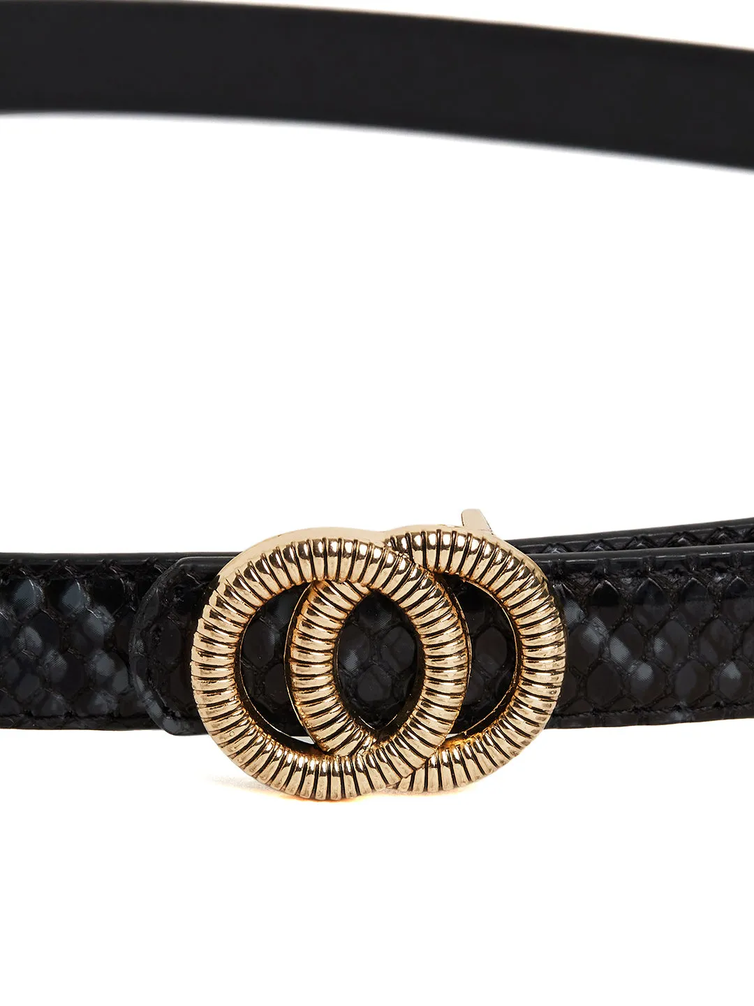 Madame Gun Metal Double Ring Buckle Black Belt