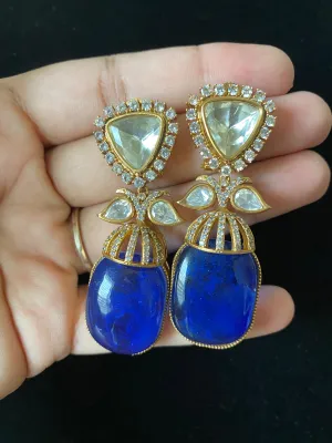 Mahika T  Polki Designer Earrings Blue