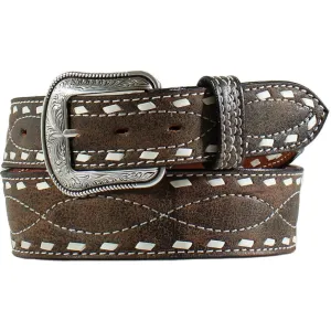 M&F Western White Buckstitched Leather Belt