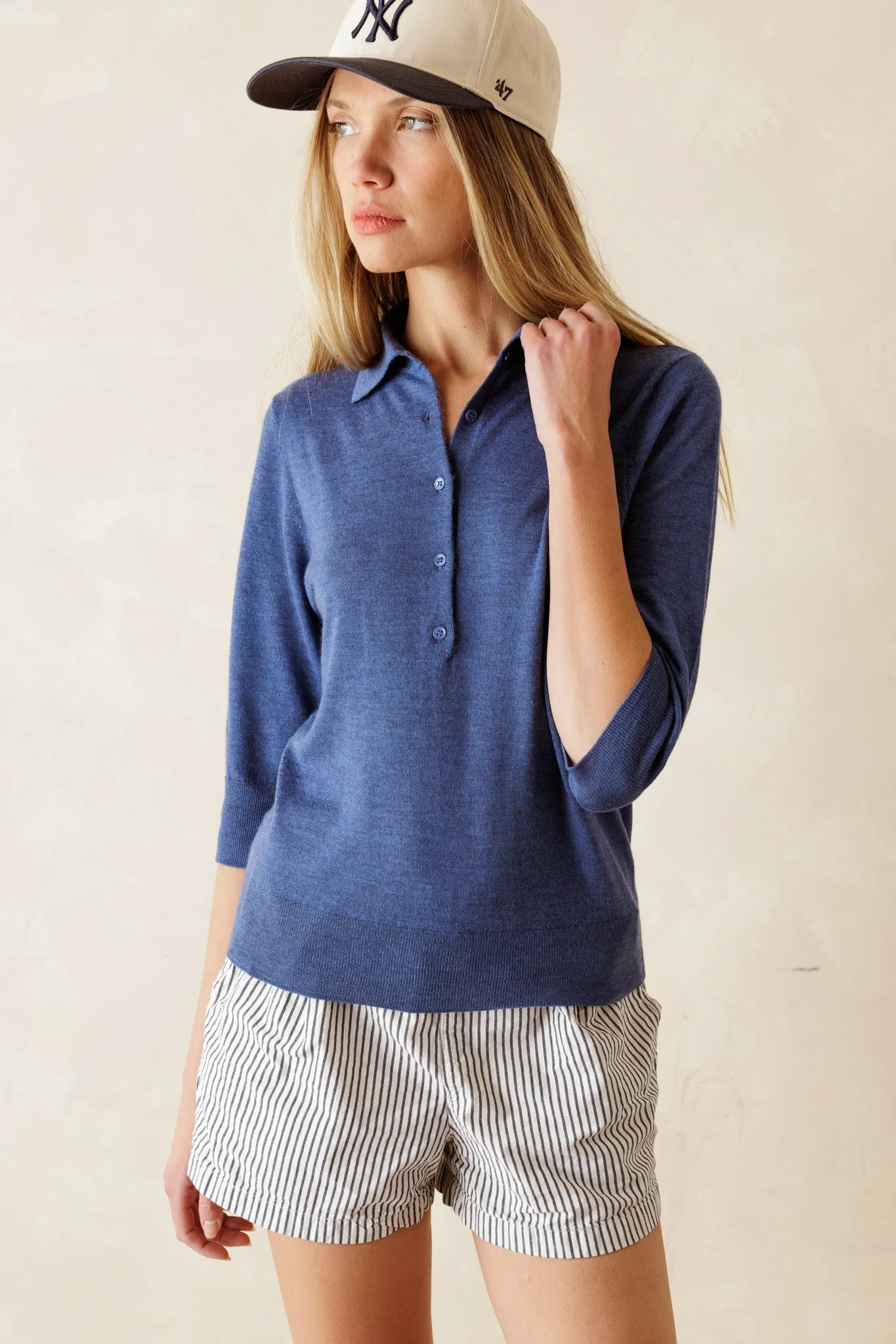 Marlowe Elbow Sleeve Lightweight Cashmere Polo