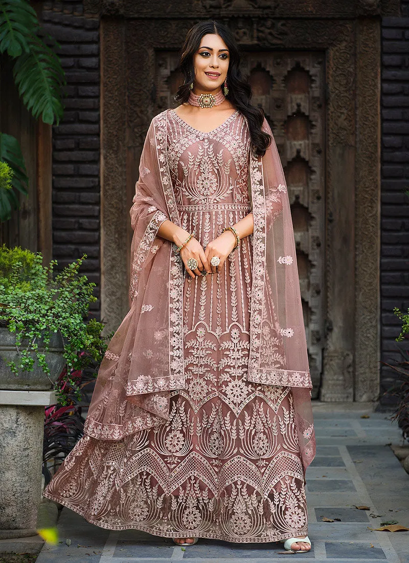 Mauve Heavy Embroidered Designer Anarkali Suit