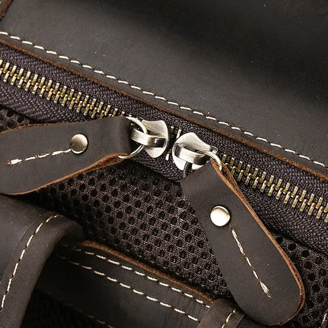 Men Crazy Horse Leather Laptop Backpack