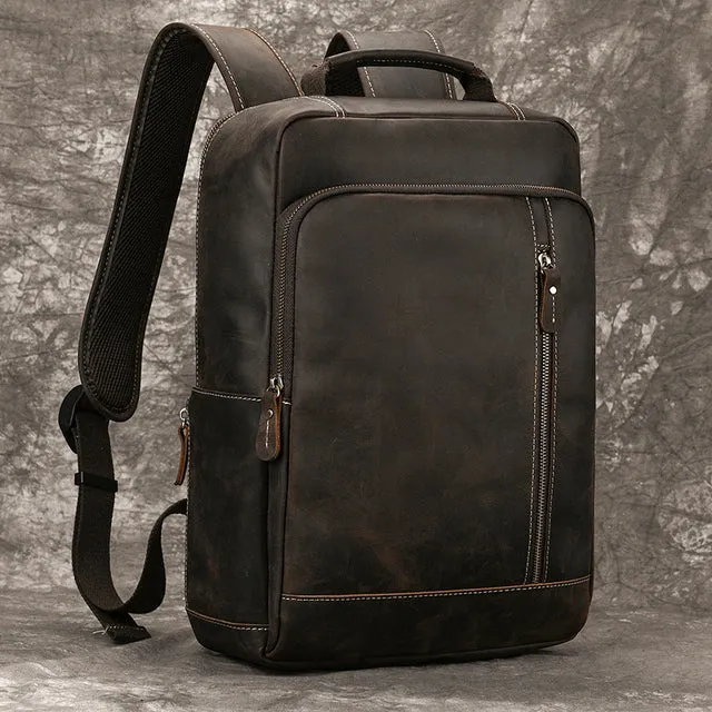 Men Crazy Horse Leather Laptop Backpack