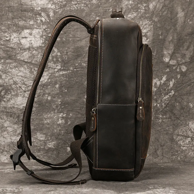 Men Crazy Horse Leather Laptop Backpack