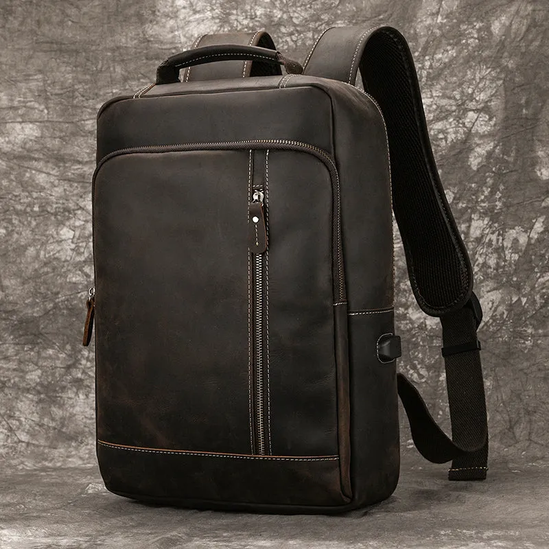 Men Crazy Horse Leather Laptop Backpack
