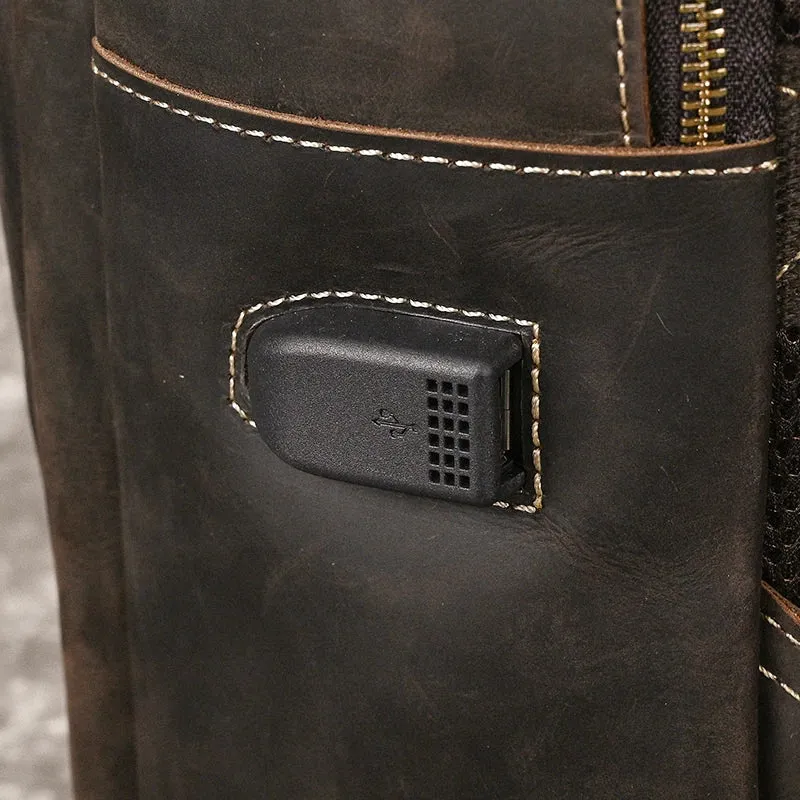 Men Crazy Horse Leather Laptop Backpack