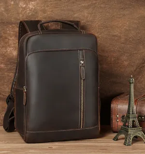 Men Crazy Horse Leather Laptop Backpack