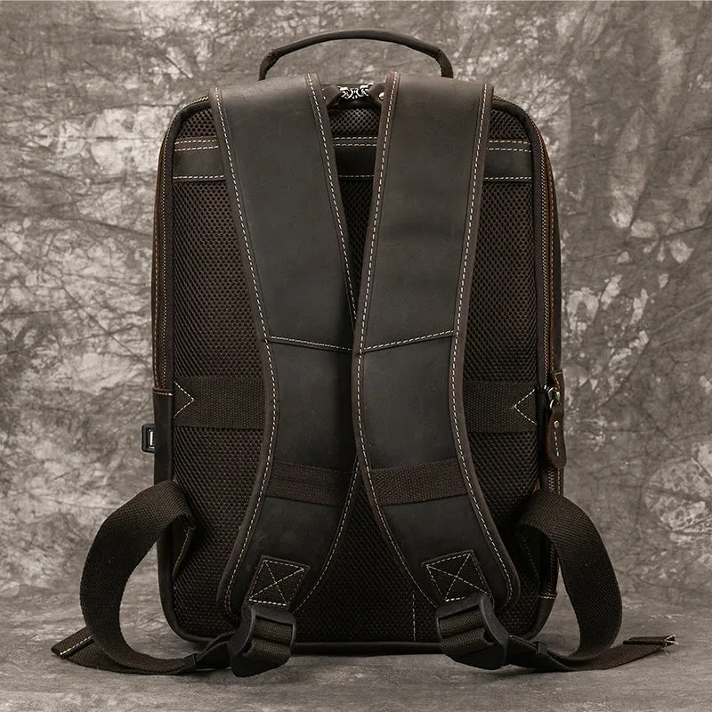 Men Crazy Horse Leather Laptop Backpack
