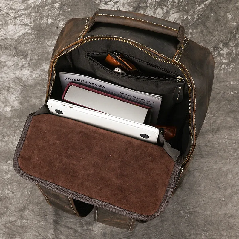 Men Crazy Horse Leather Laptop Backpack